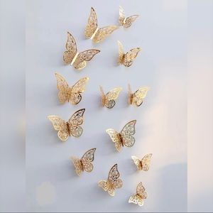🦋 NWT CUTE 12 pc 3D gold butterfly wall decor